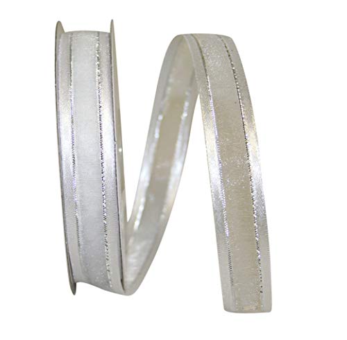 Reliant Ribbon Sheer Satin Edge Metallic Band, weiß/Silber, 5/8 Inch X 25 Yards, 22 von Reliant Ribbon