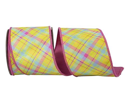 Reliant Ribbon Springtime Deluxe Schleifenband mit Drahtrand, Dupioni-Rückseite, kariert, Rosa Reliant Ribbon Springtime Deluxe Schleifenband mit Drahtrand, Dupioni-Rückseite, kariert, Rosa von Reliant Ribbon