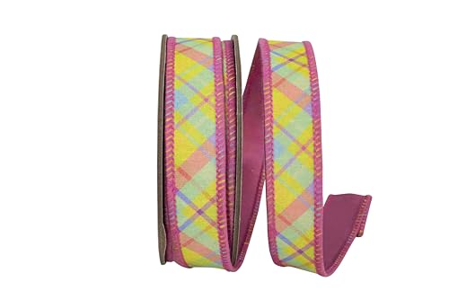 Reliant Ribbon Springtime Deluxe Schleifenband mit Drahtrand, Dupioni-Rückseite, kariert, Rosa Reliant Ribbon Springtime Deluxe Schleifenband mit Drahtrand, Dupioni-Rückseite, kariert, Rosa von Reliant Ribbon
