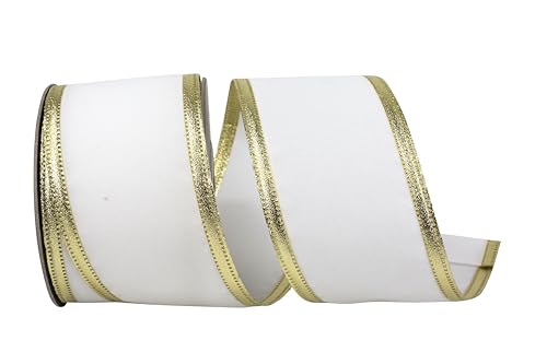 Reliant Ribbon Velvet Dynasty Schleifenband mit Drahtrand, Weiß/Gold Reliant Ribbon Velvet Dynasty Schleifenband mit Drahtrand, Weiß/Gold von Reliant Ribbon