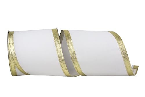 Reliant Ribbon Velvet Dynasty Schleifenband mit Drahtrand, Weiß/Gold von Reliant Ribbon