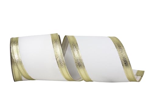 Reliant Ribbon Velvet Dynasty Schleifenband mit Drahtrand, Weiß/Gold von Reliant Ribbon