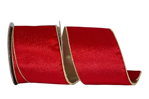 Reliant Ribbon Velvet Lux Schleifenband mit Drahtrand, goldfarben metallisch, Rot Reliant Ribbon Velvet Lux Schleifenband mit Drahtrand, goldfarben metallisch, Rot von Reliant Ribbon