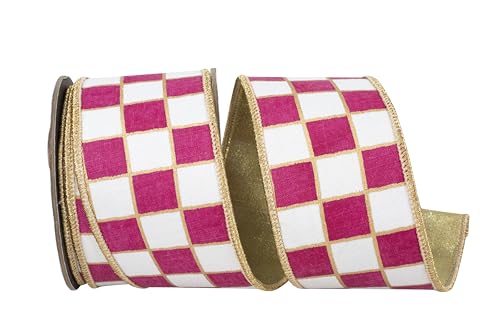 Reliant Ribbon Vergoldetes kariertes Deluxe-Schleifenband mit Metallic-Rückseite, Drahtrand, Fuchsia/Weiß Reliant Ribbon Vergoldetes kariertes Deluxe-Schleifenband mit Metallic-Rückseite, Drahtrand, Fuchsia/Weiß von Reliant Ribbon