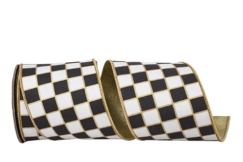 Reliant Ribbon Vergoldetes kariertes Deluxe-Schleifenband mit Metallic-Rückseite, Drahtrand, Schwarz/Weiß Reliant Ribbon Vergoldetes kariertes Deluxe-Schleifenband mit Metallic-Rückseite, Drahtrand, Schwarz/Weiß von Reliant Ribbon