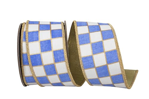Reliant Ribbon Vergoldetes kariertes Deluxe-Schleifenband mit Metallic-Rückseite, Drahtrand, Weiß/Französisch Blau Reliant Ribbon Vergoldetes kariertes Deluxe-Schleifenband mit Metallic-Rückseite, Drahtrand, Weiß/Französisch Blau von Reliant Ribbon