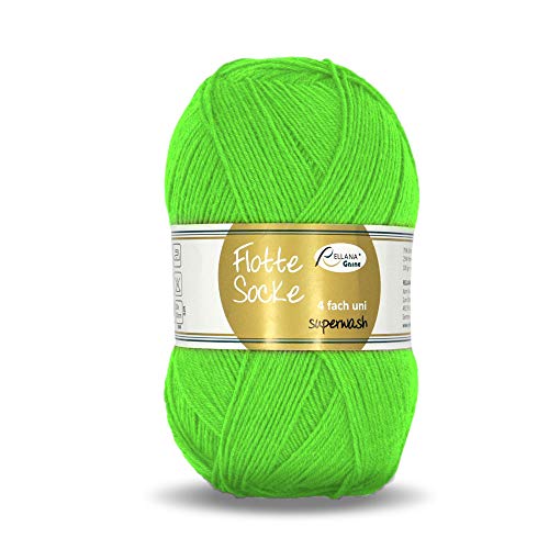 Rellana Flotte Socke uni,100 Gr. 4-fädige Sockenwolle, 75% Schurwolle(Superwash)/25% Polyamid, (995 neongrün) von Rellana Flotte Socke uni