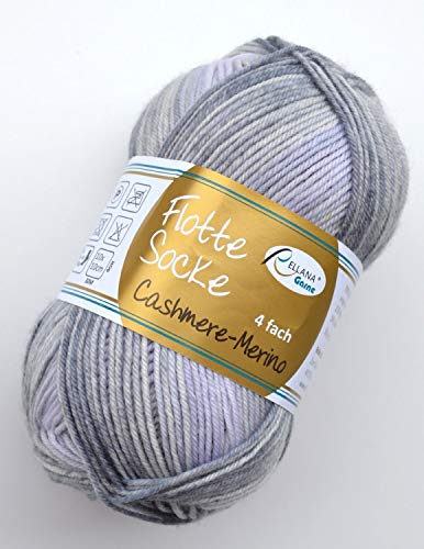 Rellana Flotte Socke Cashmere Merino Fb. 1322 - grau, 50g weiche Sockenwolle mit Kaschmir und Merinowolle zum Stricken & Häkeln von Rellana Flotte Socke