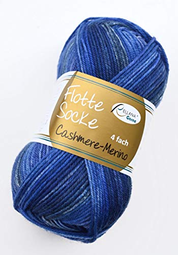 Rellana Flotte Socke Cashmere Merino Fb. 1324 - blau, 50g weiche Sockenwolle mit Kaschmir und Merinowolle zum Stricken & Häkeln von Rellana