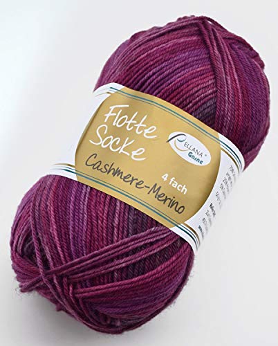 Rellana Flotte Socke Cashmere Merino Fb. 1328 - beere, 50g weiche Sockenwolle mit Kaschmir und Merinowolle zum Stricken & Häkeln von Rellana Flotte Socke