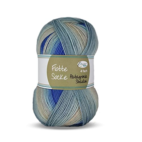 Rellana 4-fädige Sockenwolle,Patagonia Shadow,100g/420m,Traceable Yarn,75% Schurwolle superwash, 25% Polyamid (Farbe 1720 blau-beige) von Rellana