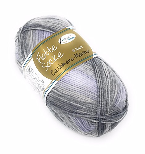 Rellana Doppelpack 2 x 50 gr Flotte Socke 4fach Cashmere-Merino,50 Gramm, sehr edles Material, Merinowolle und Kaschmir, (1322 schwarz dunkelgrau hellgrau) von Rellana