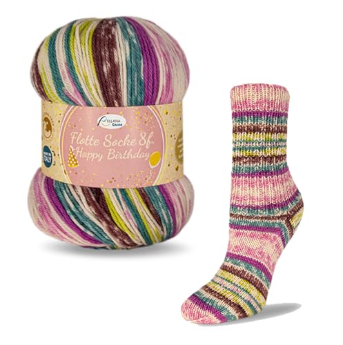 Rellana Flotte Socke 8-fach Happy Birthday | Sockenwolle 8-fädig | dickes Sockengarn zum Stricken und Häkeln | 100g Strumpfwolle (8081) von Rellana