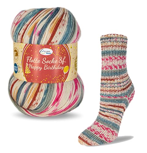 Rellana Flotte Socke 8-fach Happy Birthday | Sockenwolle 8-fädig | dickes Sockengarn zum Stricken und Häkeln | 100g Strumpfwolle (8082) von Rellana