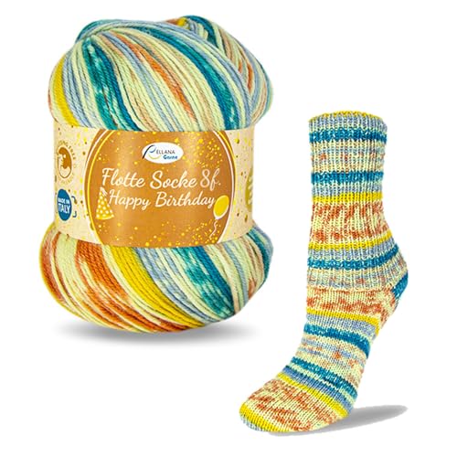 Rellana Flotte Socke 8-fach Happy Birthday | Sockenwolle 8-fädig | dickes Sockengarn zum Stricken und Häkeln | 100g Strumpfwolle (8084) von Rellana