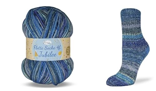 Rellana Flotte Socke Jubilee, 40Jahre Rellana,100 g/420m LL,4-fädige Sockenwolle,75% Schurwolle/25% Polyamid, (1761 hellblau-dunkelblau-grau) von Rellana