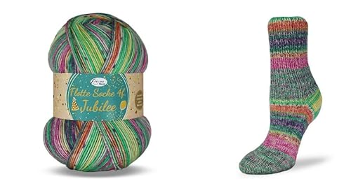 Rellana Flotte Socke Jubilee, 40Jahre Rellana,100 g/420m LL,4-fädige Sockenwolle,75% Schurwolle/25% Polyamid, (1762 pink-grün-gelb) von Rellana