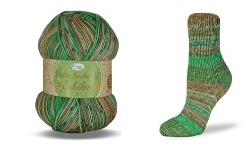 Rellana Flotte Socke Jubilee, 40Jahre Rellana,100 g/420m LL,4-fädige Sockenwolle,75% Schurwolle/25% Polyamid, (1765 grün-ocker-messing) von Rellana