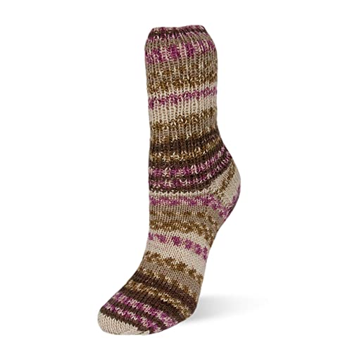 Rellana Flotte Socke Wool free Bamboo 100 g Sockenwolle Vegan mit Bambus Sommersocken stricken (1914 braun-beige-brombeere) von Rellana