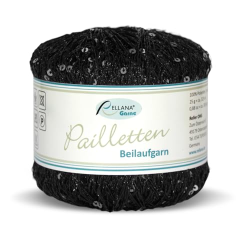 Rellana Pailletten Beilaufgarn, 25 Gramm = 325 Meter, (220 schwarz m. schwarzen Pailetten) von Rellana