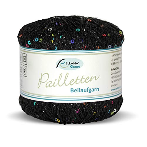 Rellana Pailletten Beilaufgarn, 25 g, schwarz-bunt (Col. 221) von Rellana
