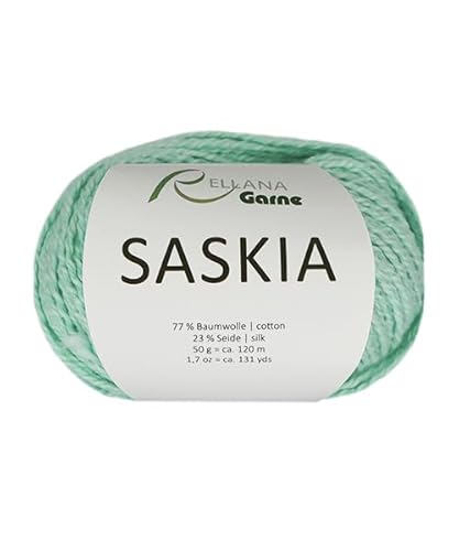 Rellana Saskia, Natur pur, Sommergarn, Baumwolle mit Seide, 50 g / 120 m. 77% Baumwolle / 23% Seide, 14 tolle Farben (30 türkis) von Rellana