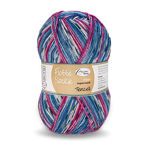 Sockenwolle Rellana Flotte Socke Tencel 4 fädig (1594 jeans-hellblau-pink-grau) von Rellana