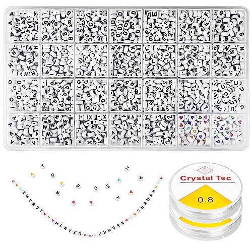 Relota 1400 Stück Perlen Zum Auffädeln 7 X 4 mm, A-Z Weiß Buchstabenperlen und Bunte Herz Perlen, Perlenset mit 2 Elastische Linie für Armbänder Selber Machen, Schmuckherstellung, Halsketten, Ringen Relota 1400 Stück Perlen Zum Auffädeln 7 X 4 mm, A-Z Weiß Buchstabenperlen und Bunte Herz Perlen, Perlenset mit 2 Elastische Linie für Armbänder Selber Machen, Schmuckherstellung, Halsketten, Ringen von Relota