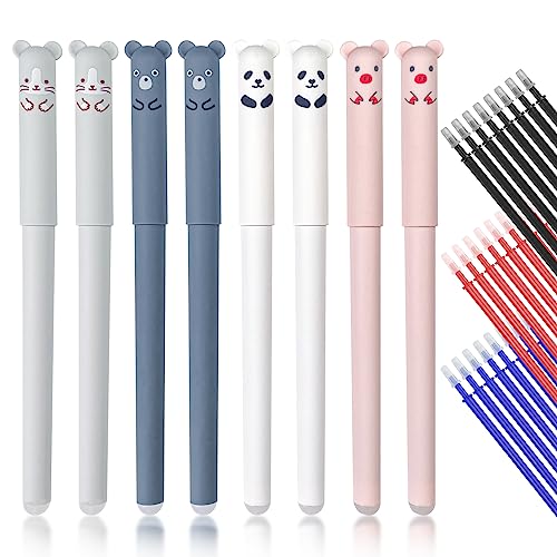 Relota 8 stück Radierbarer Kugelschreiber, Erasable Pen Set mit 24 Nachfüllungen Gelschreiber Radierbar 0.35mm, Löschbarer Gelstift Cartoon Niedliche Gel Ink Pen für Kinder und Erwachsene von Relota