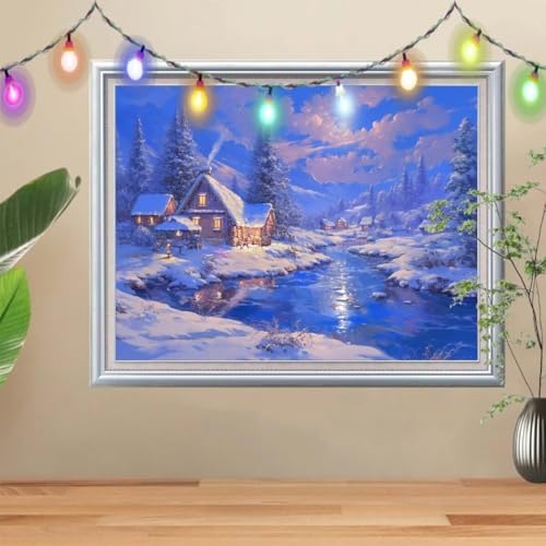 5D Bach Diamond Painting Set,Schneelandschaft Diamant Painting Bilder Erwachsene groß 90x120cm,DIY Diamant Kristall Strass Stickerei Bilder nach Zahlen,Diamanten Painting für Home Wanddeko 57H-3908 von Reluehu