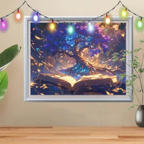 5D Buch Diamond Painting Set,Full Baum Diamant Painting Bilder Erwachsene groß 60x80cm,DIY Diamant Kristall Strass Stickerei Bilder Painting nach Zahlen,Diamanten Painting für Home Wanddeko 57H-3345 von Reluehu
