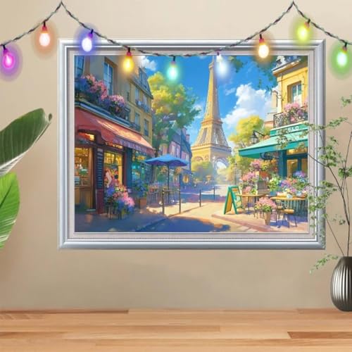 5D Café Diamond Painting Set,Full Eiffelturm Diamant Painting Bilder Erwachsene groß 100x133cm,DIY Diamant Kristall Strass Stickerei Bilder nach Zahlen,Diamanten Painting für Home Wanddeko 57H-2509 von Reluehu
