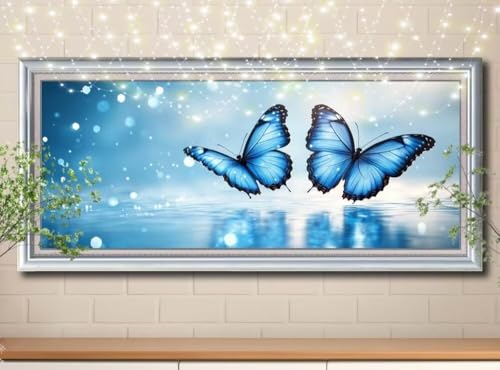 5D DIY Diamond Painting Blauer Schmetterling,Landschaft,Diamant Painting Bilder 100x250cm,Mosaikherstellung Nach Zahlen Cross Stitch Malerei Set,Daiments Painting Erwachsene für Haus Decor 8Y-11880 von Reluehu