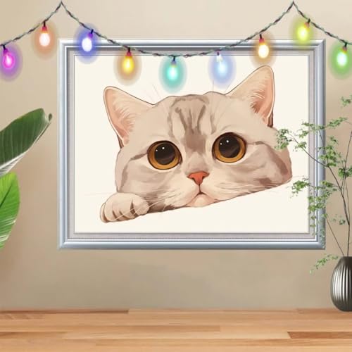 5D DIY Diamond Painting Kinder Cartoon, Diamant Painting Bilder (50x70cm), Mosaikherstellung Nach Zahlen Cross Stitch Malerei Set, Katze Daiments Painting Erwachsene für Haus Dekoration 57H-2514 von Reluehu