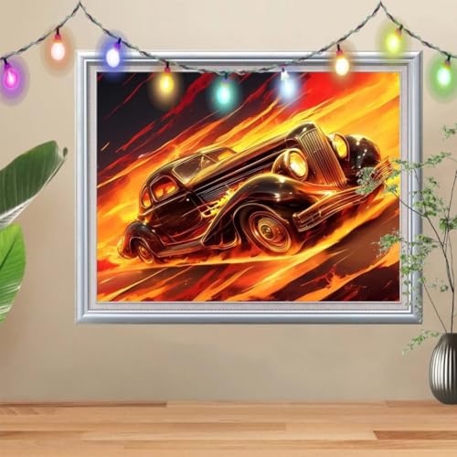 5D DIY Diamond Painting Kinder Flammen, Diamant Painting Bilder (60x80cm), Mosaikherstellung Nach Zahlen Cross Stitch Malerei Set, Autos Daiments Painting Erwachsene für Haus Dekoration 57H-2355 von Reluehu