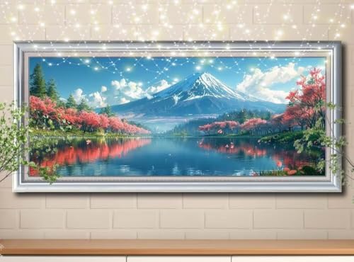 5D DIY Diamond Painting Kinder Klein Berg Fuji,Fluss,Diamant Painting Bilder 100x250cm,Mosaikherstellung Nach Zahlen Cross Stitch Malerei Set,Daiments Painting Erwachsene für Haus Dekoration 8Y-10500 von Reluehu