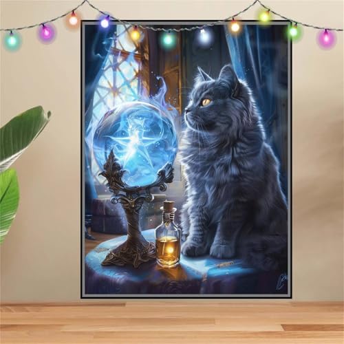 5D DIY Diamond Painting Kinder Klein Kristallkugel,Katze,Diamant Painting Bilder 70x90cm,Mosaikherstellung Malen Nach Zahlen Cross Stitch Malerei Set,Daiments Painting Erwachsene für Wand Decor F8636 von Reluehu