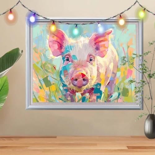 5D DIY Diamond Painting Kinder Klein Schwein,Tier,Diamant Painting Bilder 40x30cm,Mosaikherstellung Malen Nach Zahlen Cross Stitch Malerei Set,Daiments Painting Erwachsene für Haus Dekoration 56E-4232 von Reluehu