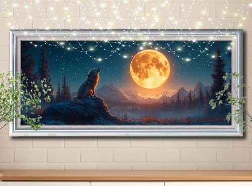5D DIY Diamond Painting Kinder Klein Wolf,Berg,Diamant Painting Bilder 100x250cm,Mosaikherstellung Malen Nach Zahlen Cross Stitch Malerei Set,Daiments Painting Erwachsene für Haus Dekoration 8Y-11940 von Reluehu