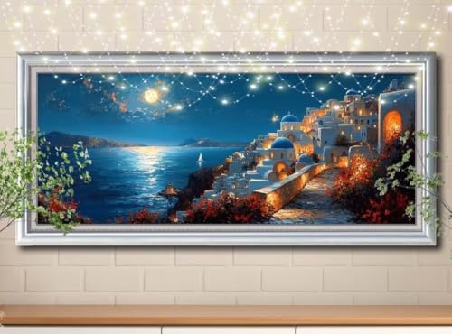 5D DIY Diamond Painting Kinder Landschaft,Griechenland,Diamant Painting Bilder 100x250cm,Mosaikherstellung Nach Zahlen Cross Stitch Malerei Set,Daiments Painting Erwachsene für Haus Decor 8Y-10140 von Reluehu