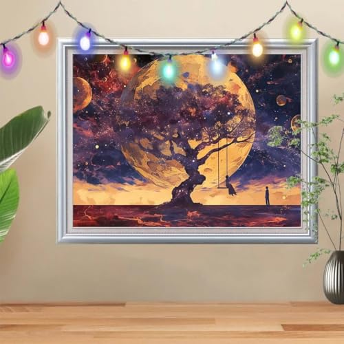 5D DIY Diamond Painting Kinder Mond, Diamant Painting Bilder (40x50cm), Mosaikherstellung Nach Zahlen Cross Stitch Malerei Set, Schaukel Daiments Painting Erwachsene für Haus Dekoration 57H-9833 von Reluehu