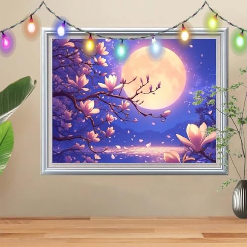 5D DIY Diamond Painting Kinder Mond,Diamant Painting Bilder (70x90cm),Mosaikherstellung Nach Zahlen Cross Stitch Malerei Set,Kirschblüte Daiments Painting Erwachsene für Haus Dekoration 57H-9796 von Reluehu