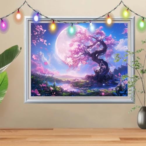 5D DIY Diamond Painting Kinder Sakura-Baum,Diamant Painting Bilder (40x50cm),Mosaikherstellung Nach Zahlen Cross Stitch Malerei Set,Mond Daiments Painting Erwachsene für Haus Dekoration 57H-9553 von Reluehu