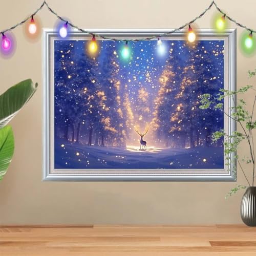 5D DIY Diamond Painting Kinder Schneelandschaft,Diamant Painting Bilder 100x133cm,Mosaikherstellung Nach Zahlen Cross Stitch Malerei Set,Hirsch Daiments Painting Erwachsene für Haus Decor 57H-9239 von Reluehu