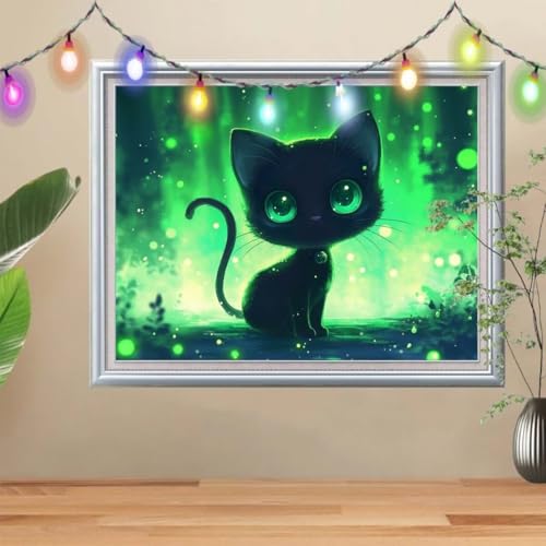 5D DIY Diamond Painting Kinder Schwarze Katze,Diamant Painting Bilder (60x80cm),Mosaikherstellung Nach Zahlen Cross Stitch Malerei Set,Tier Daiments Painting Erwachsene für Haus Dekoration 57H-2035 von Reluehu