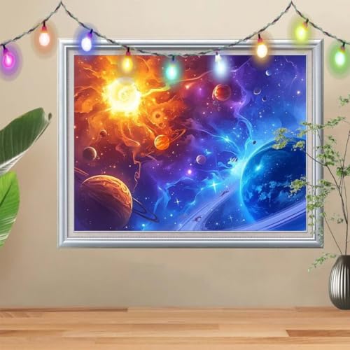 5D DIY Diamond Painting Kinder Sonne, Diamant Painting Bilder (120x160cm), Mosaikherstellung Nach Zahlen Cross Stitch Malerei Set, Planet Daiments Painting Erwachsene für Haus Dekoration 57H-3480 von Reluehu