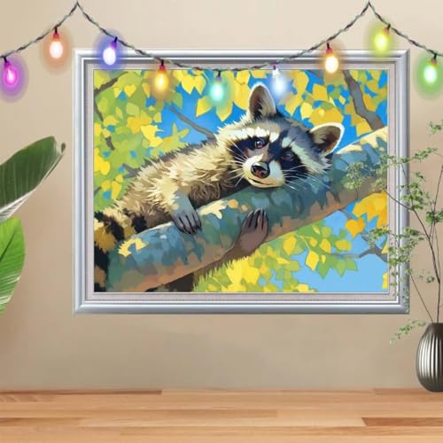 5D DIY Diamond Painting Kinder Waschbären,Diamant Painting Bilder 70x90cm,Mosaikherstellung Nach Zahlen Cross Stitch Malerei Set,Landschaften Daiments Painting Erwachsene für Haus Dekoration 57H-2236 von Reluehu