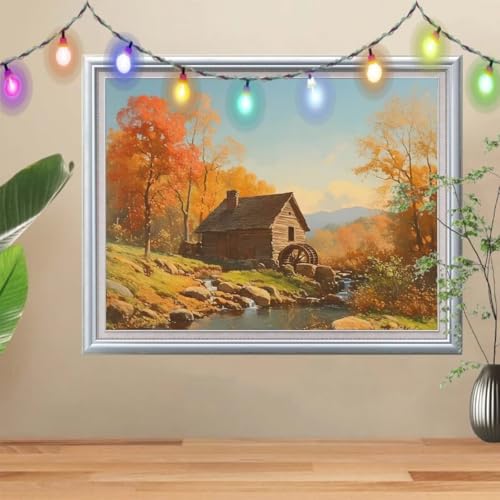 5D DIY Diamond Painting Kinder Wasserrad,Diamant Painting Bilder 90x120cm,Mosaikherstellung Nach Zahlen Cross Stitch Malerei Set,Landschaft Daiments Painting Erwachsene für Haus Dekoration 57H-3438 von Reluehu