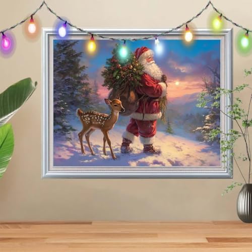 5D DIY Diamond Painting Kinder Weihnachtsmann,Diamant Painting Bilder 30x40cm,Mosaikherstellung Nach Zahlen Cross Stitch Malerei Set,Hirsch Daiments Painting Erwachsene für Haus Dekoration 57H-3232 von Reluehu