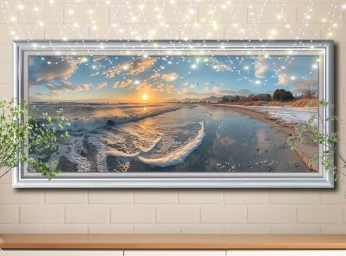5D DIY Diamond Painting Kinder Wellen,Sonnenuntergang,Diamant Painting Bilder (100x250cm),Mosaikherstellung Nach Zahlen Cross Stitch Malerei Set,Daiments Painting Erwachsene für Haus Decor 8Y-10680 von Reluehu